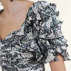 Zara Animal Print Frilly Sleeve Blouse